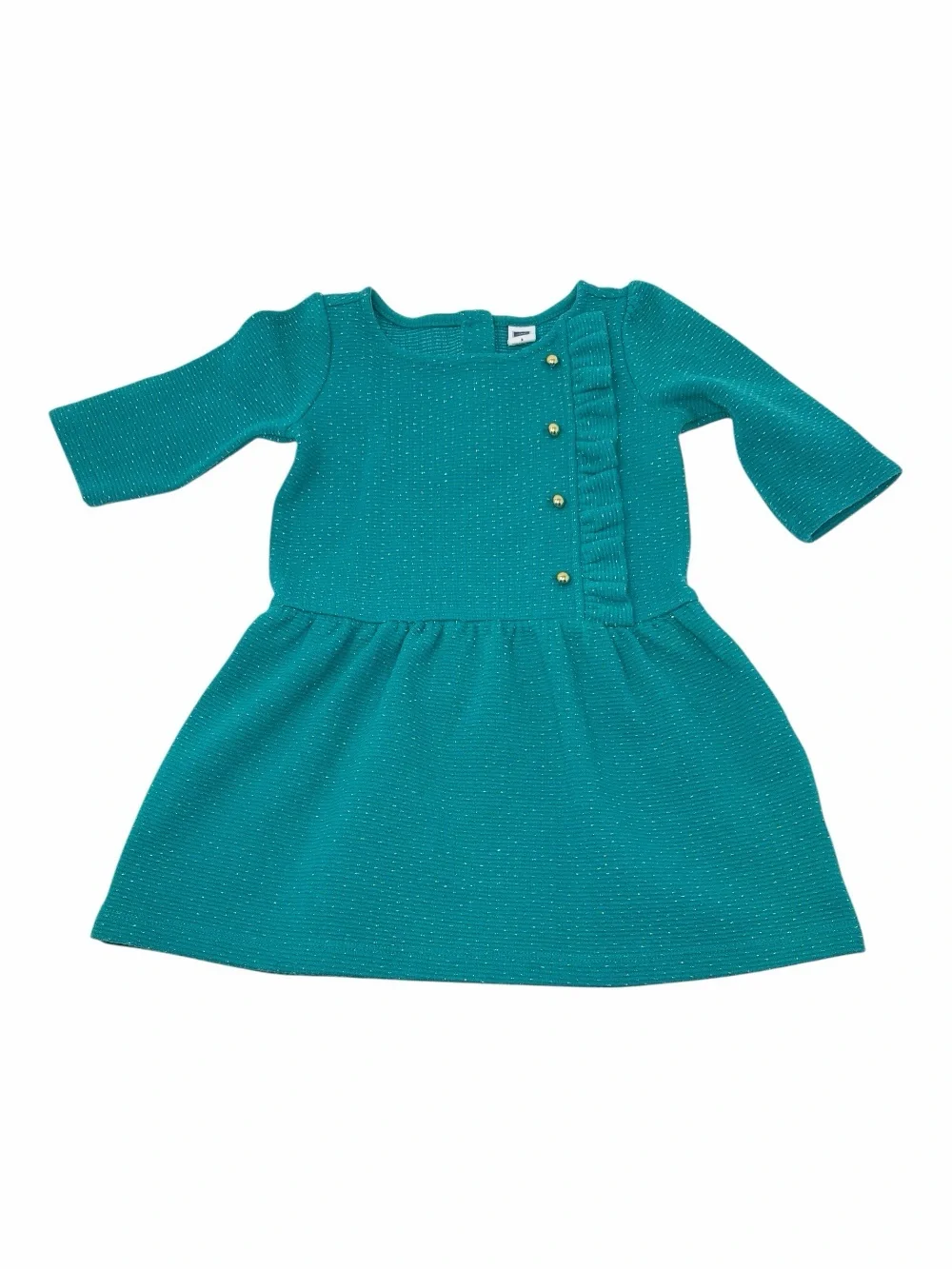 Janie and Jack Girls Green Metallic Gold Fit & Flare Dress Size 3 3T Holiday